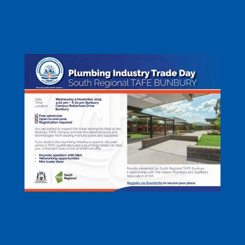 Plumbing Industry Trade Day - Wednesday 5 November at South Regional TAFE, Bunbury
